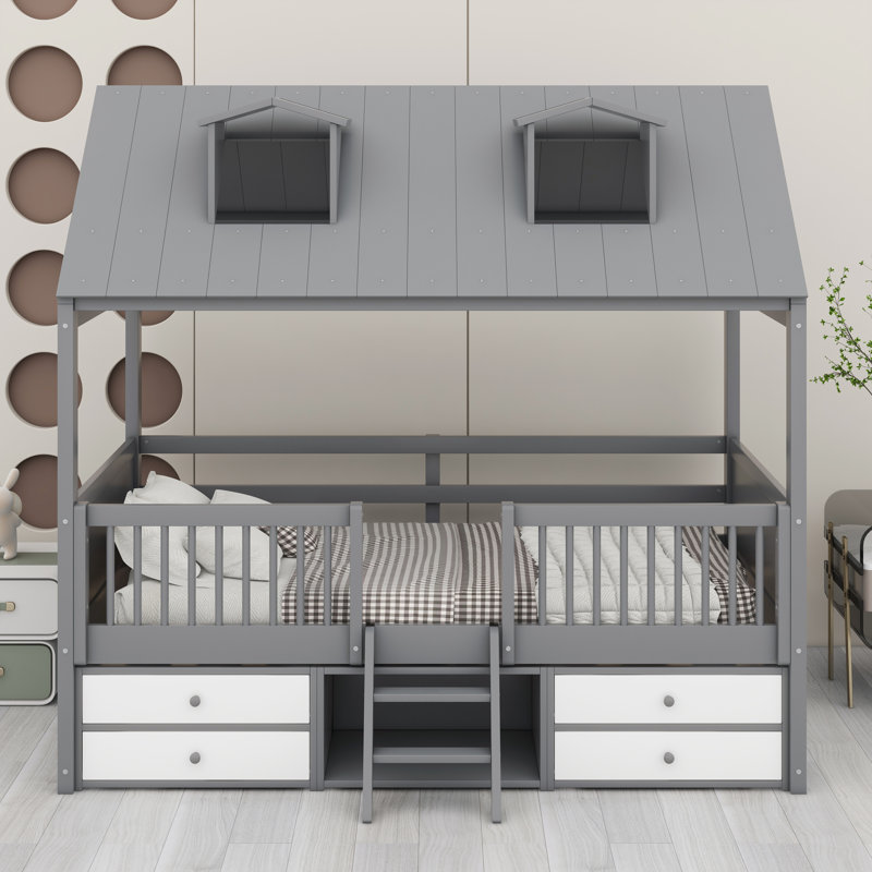 Structure de lit en bois avec design ludique, Gris