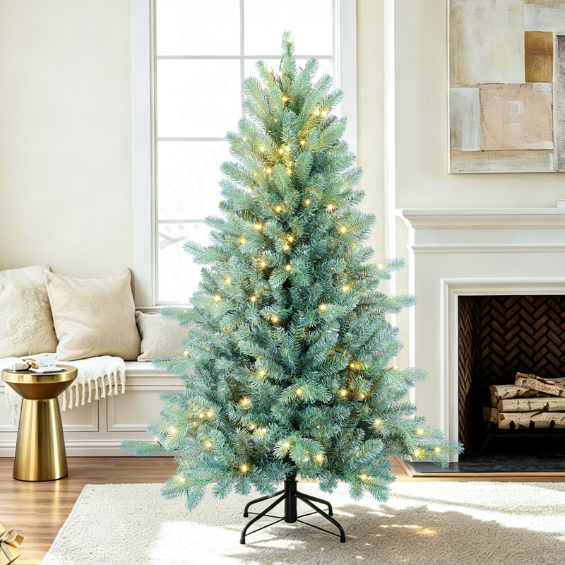 Arbre de Noël épinette bleu pré-éclairé avec lumières blanc chaud, 4 pi