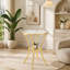 Table de bar en acier inoxydable avec plateau en verre trempé et base plaquée or