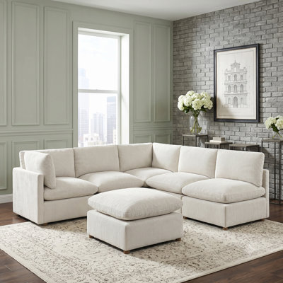 Canapé modulaire en chenille moderne et contemporain de 103,5 po avec repose-pieds, coussins réversibles et pieds en noyer massif Seagraves