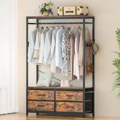 Heavy Duty Garment Rack with 4 Drawers, 4 Hooks and Shelves