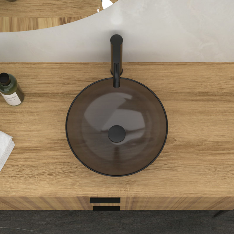 Lavabo de salle de bain Wimer avec verre trempé gris et drain escamotable fiable de 16,32 x 16,32 x 5,31 po