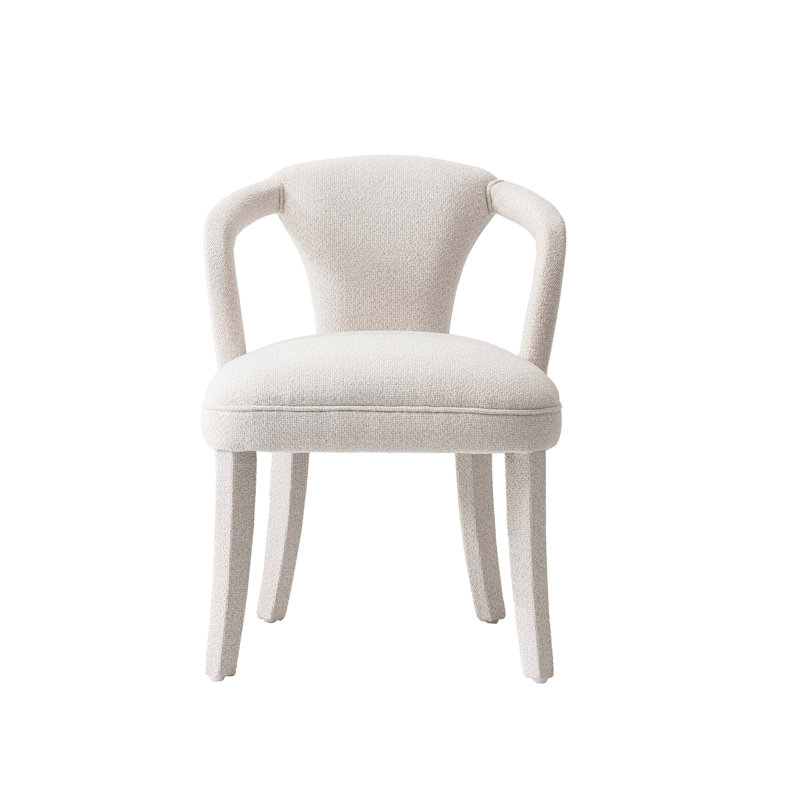 Elianni Modern Tweed Upholstered Dining Armchair in, Ivory, 2