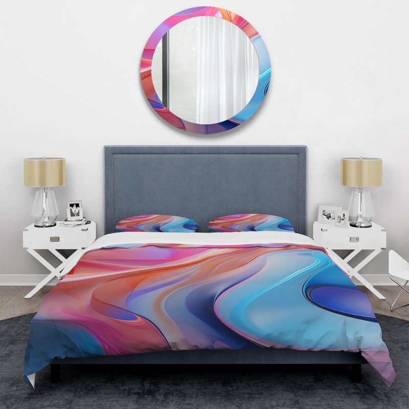 Ensemble de housse de couette transitionnel bleu et rose II - Abstract Modern Shapes