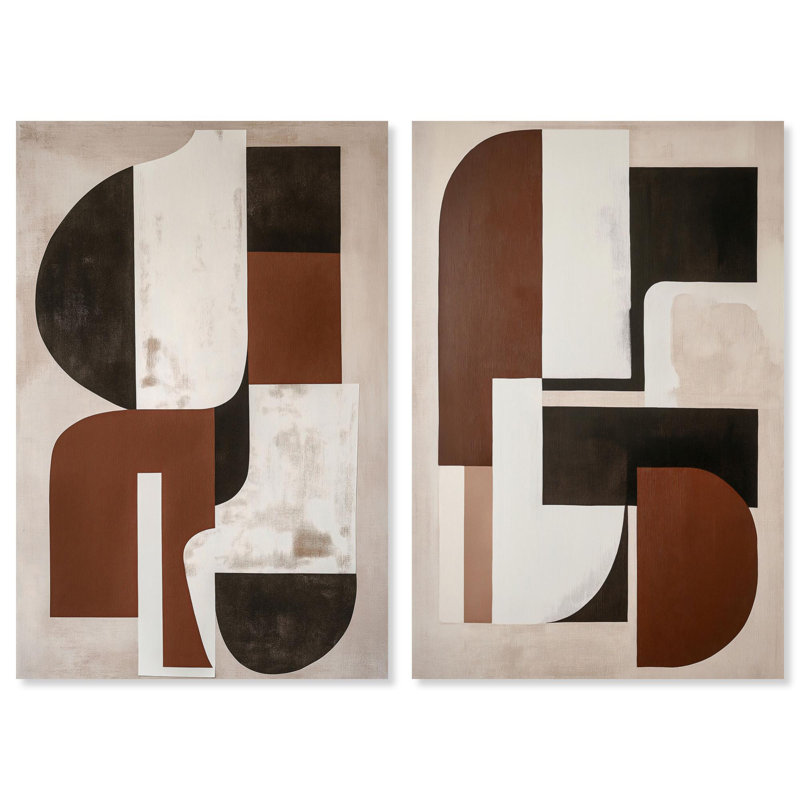 «Neutral Luxe Boho Art», ensemble de 2 impressions sur toile par , H 25 po x l 17 po, Doré
