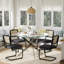 Ensemble de table de salle à manger à piédestal 5 pièces avec chaises rembourrées en rotin-901934257-901934262