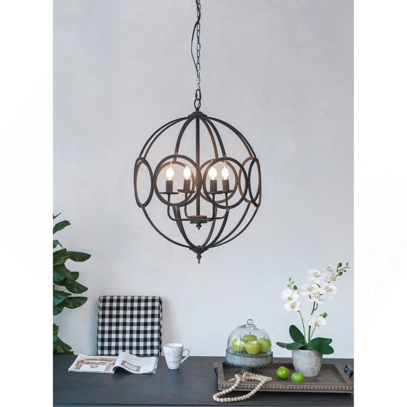 4 - Light Metal Chandelier, Hanging Light Fixture With Adjustable Chain For Kitchen Dining Room Foyer Entryway, Bulb Not Included