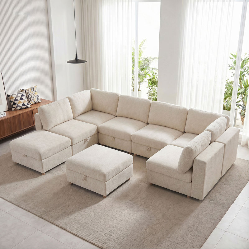 Canapé modulaire modulaire, canapé convertible avec rangement, ensemble de canapé pliant multifonctionnel en tissu, canapé 8 places