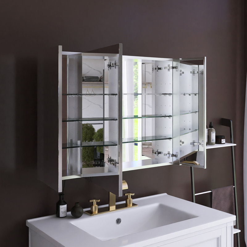 Armoire de rangement murale argentée avec miroir H 30 ", H 30 po x l 40 po x P 4,81 po