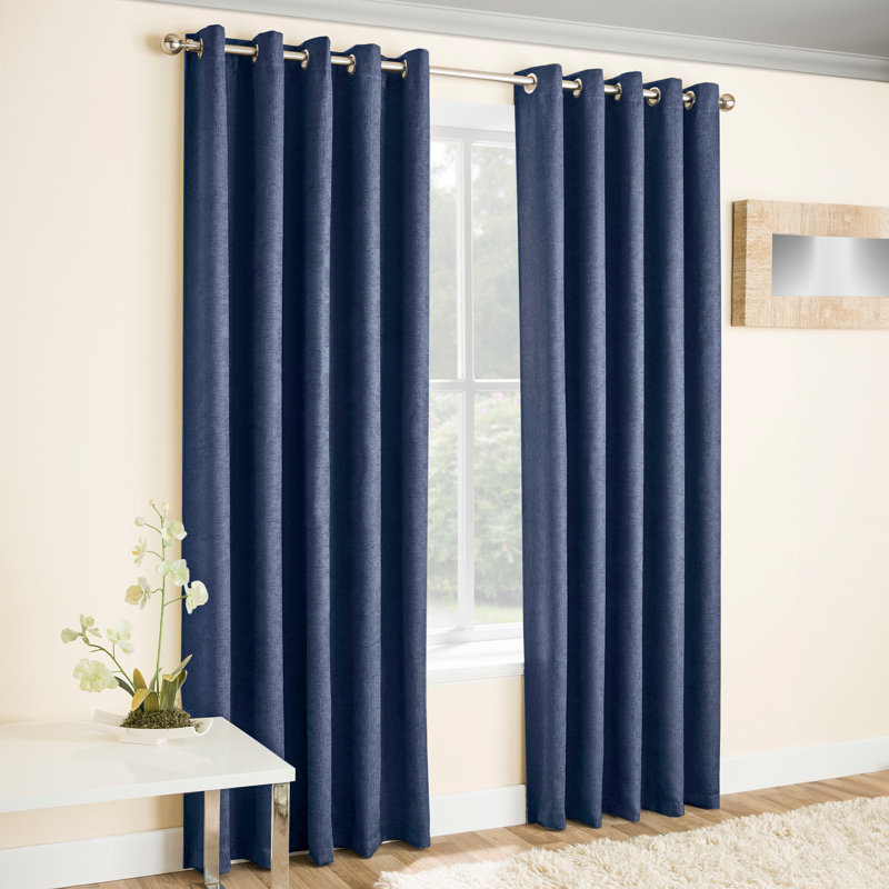 Biller Eyelet Thermal Light Reducing Curtain, Navy, 168cm Width x 137cm Drop