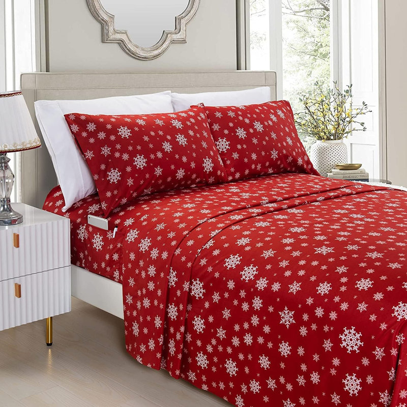 Elegant Comfort Holiday Printed 6-Piece Sheet Set, 1500 Thread Count, Breathable And Super Soft Material, Wrinkle Resistant, Fitted Sheets With Smart Pockets, 6PC King