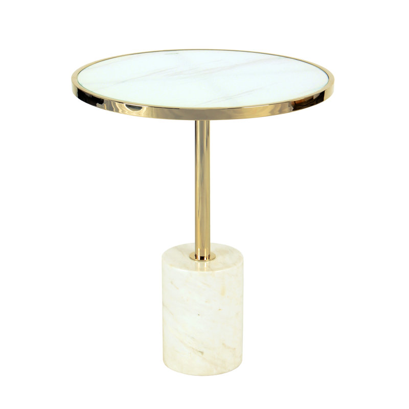 Pelham Block End Table, White/Gold