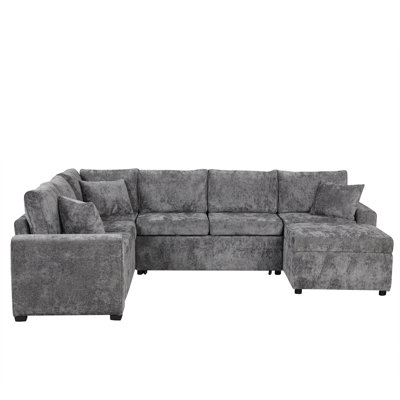 112.2" Sectional Sofa Pull-Out Sofa Bed Sleeper With A Storage Ottoman