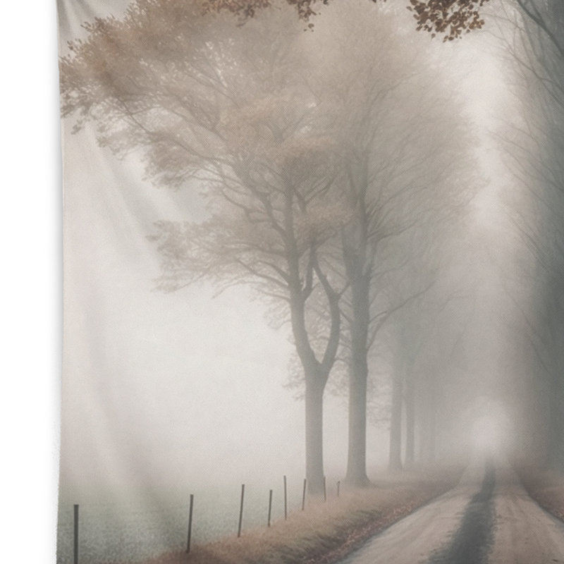 Misty Road Through The Forest II Polyester Tapestry, 32" H x 39" W