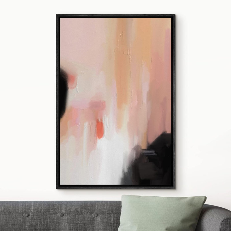 Abstract Colorful Strokes " Orange Red Pastel Paint Stroke Collage Abstract Shape Illustrations ", Black Framed