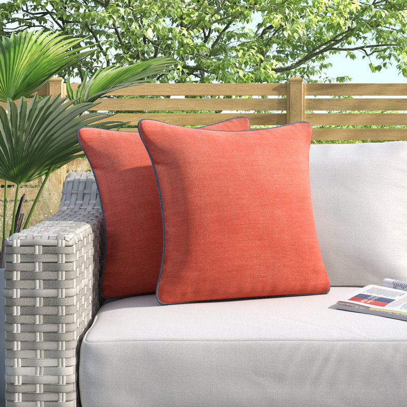 Housse et insert de coussin carré extérieur Jaclyn, 22 po x 22 po, Bleu / corail