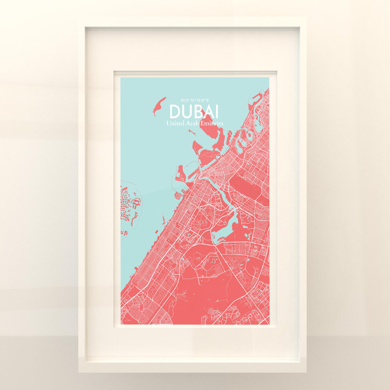 Dubai City Map In Maritime - No Frame Print, 17cm H x 11cm W x 0.05cm D