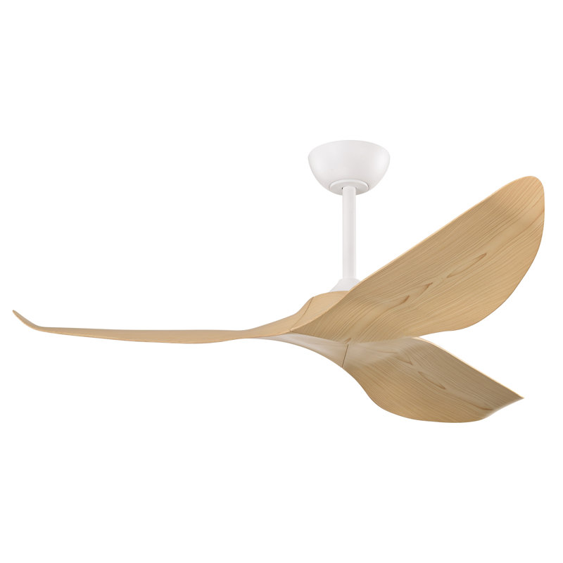 Ventilateur de plafond 3 pales avec télécommande Duncan, Bois jaune clair, Blanc