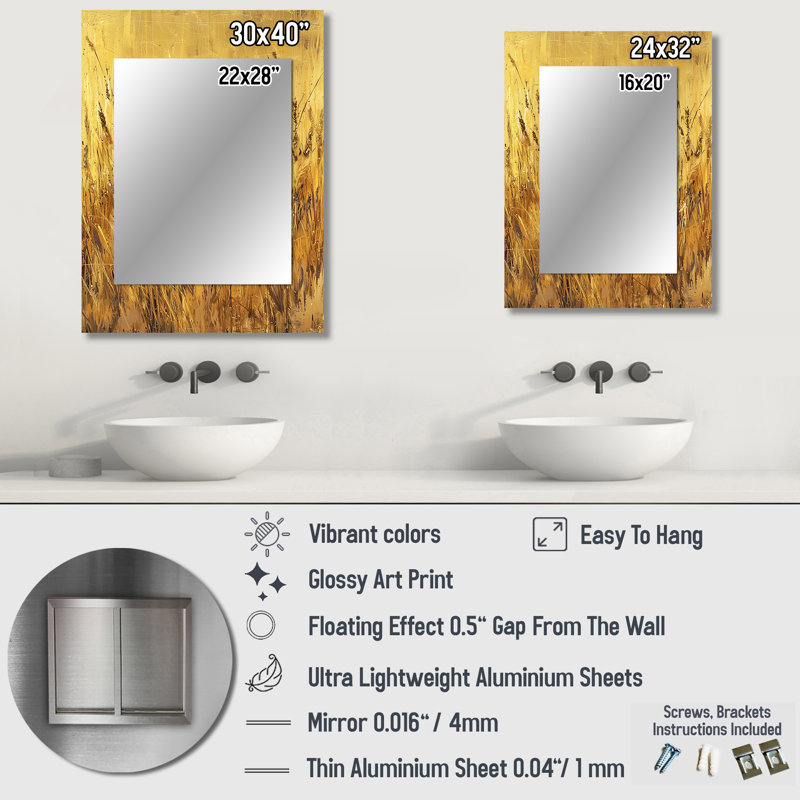 Ours dans les champs dorés - miroir d'ours, miroir mural décoratif moderne, impression d'art en métal, 32 po x 24 po