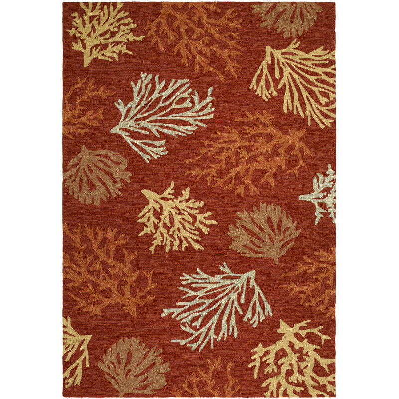 Tapis rouge / orange / beige noué à la main Rundall, Rectangle 3 pi 6 po x 5 pi 6 po