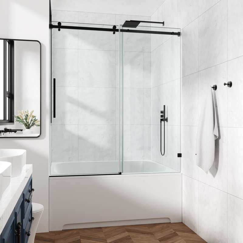 72 In. W X 76 In. H Hinge Frameless Shower Door In Clear Glass Soft-Closing Silent Door Bath Panel, Matte Black