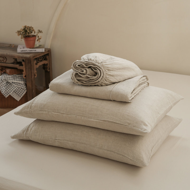 Linen Embroidery Sheet Set, King Sheet Set with 2 Pillowcases, Linen