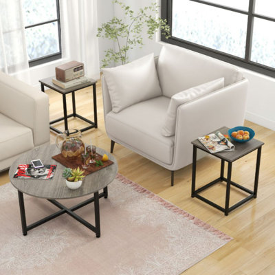 17 Stories 3 Pcs Coffee Table Set Round Coffee Table And 2 Pcs Square End Tables Metal Frame by 17 Stories