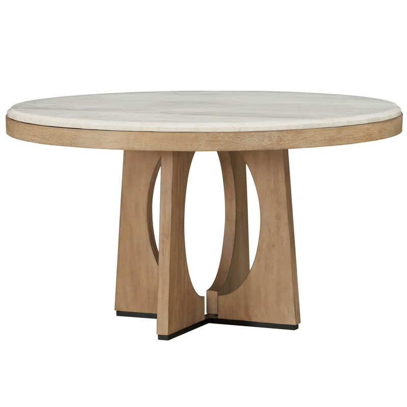 Arelle Round Stone Top Wood Base Dining Table 54"
