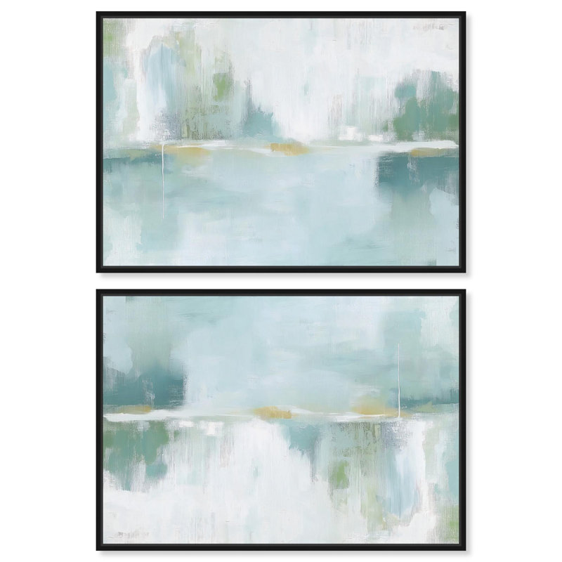 Miroir Aqua Dream I, ensemble de toiles côtières abstraites par Art Remedy, Cadre flottant noir, 11" H x 16" W