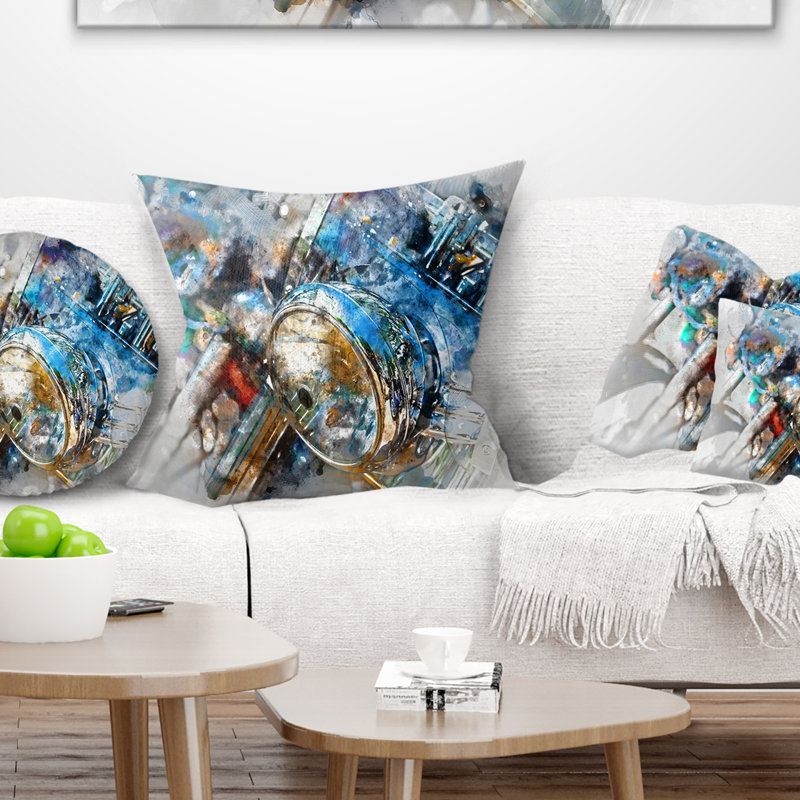 Coussin aquarelle pour phare de moto, 18 po x 18 po, Coussin décoratif