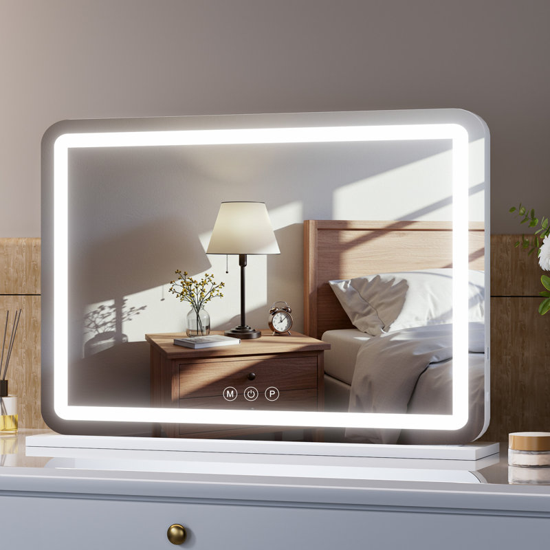 Rectangle LED Mirror, Touch Control Stepless 3 Colours Temperature & Dimmable Light , White