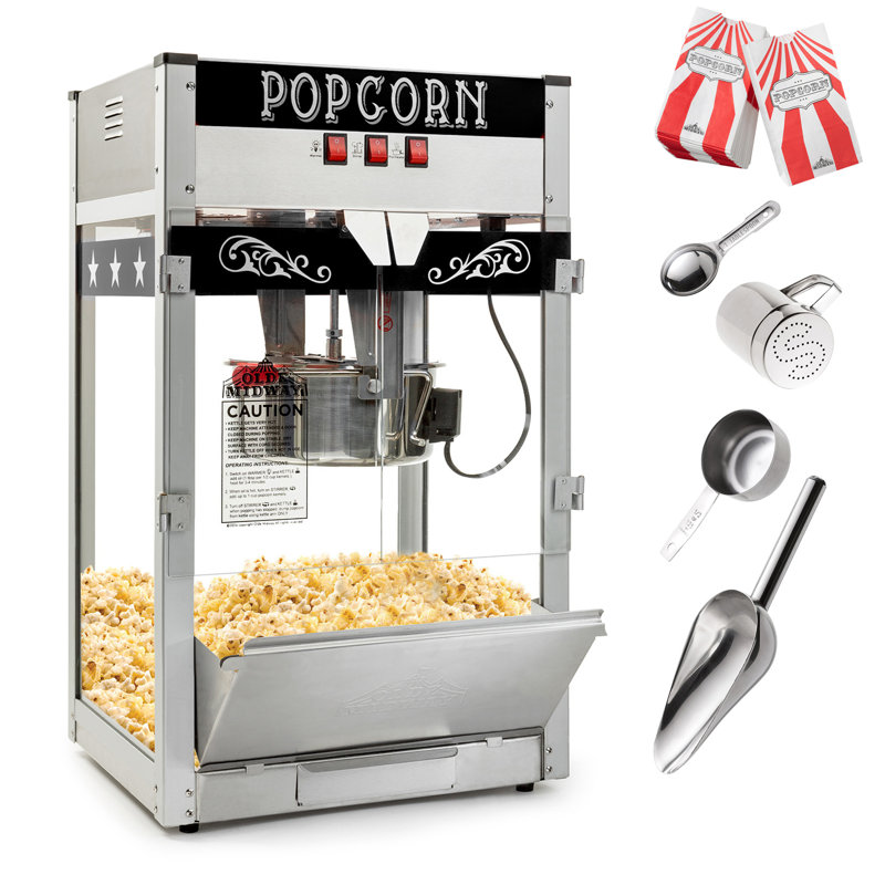 Olde Midway Tabletop Popcorn Machine, Popcorn Machine Stand / Cart, Black, 12 oz.
