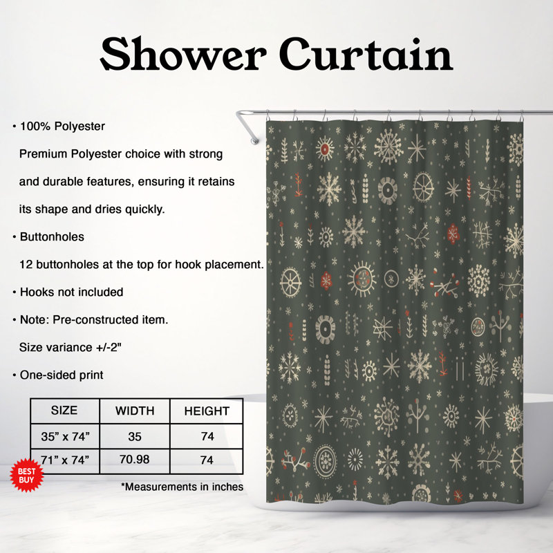 Rideau de douche Wintry Snow Design - Premium, H 74 po x l 71 po