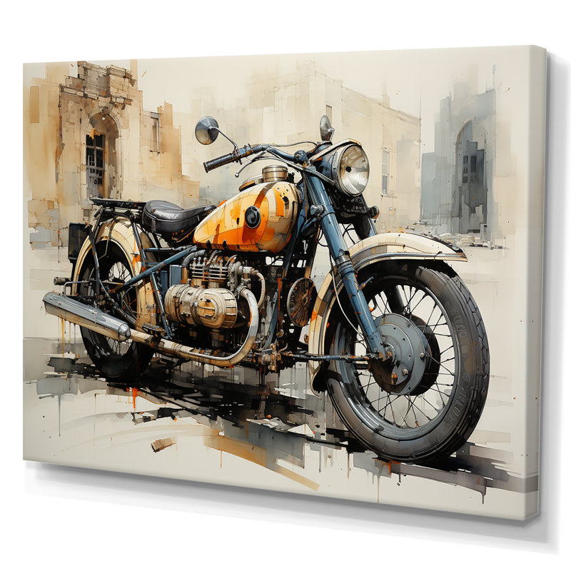 Souvenir de motocyclette rétro, Toile tendue, H 12 po x l 20 po x P 1 po