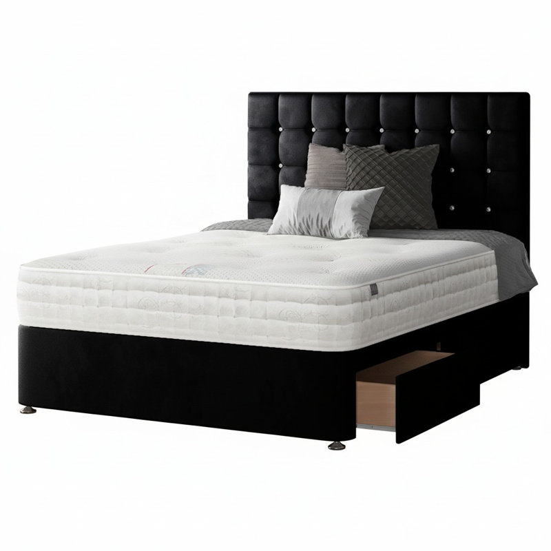 Galarza Divan Bed Base, Small Double (4'), Black, 4 Drawers