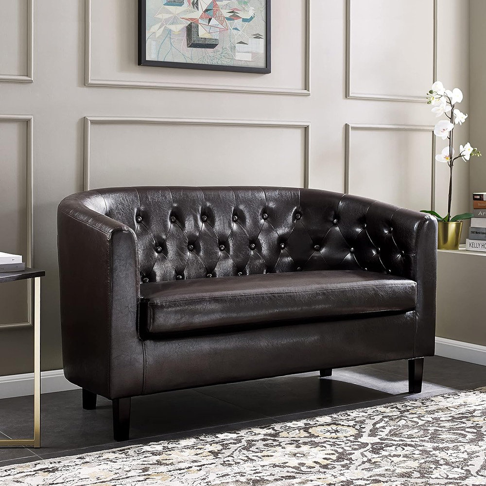 House of Hampton® Engelhardt Faux Leather Midcentury Barrel Loveseat 2 Seater Sofa Couch for Bedrooms and Living Room. & Reviews | Wayfair