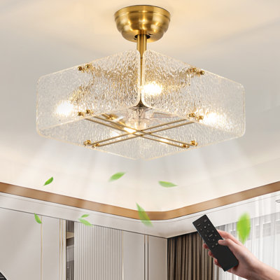 15.8" Modern Crystal Gold Ceiling Fan with Dimmable Light, 3 Speeds, Reverse and Remote Included
