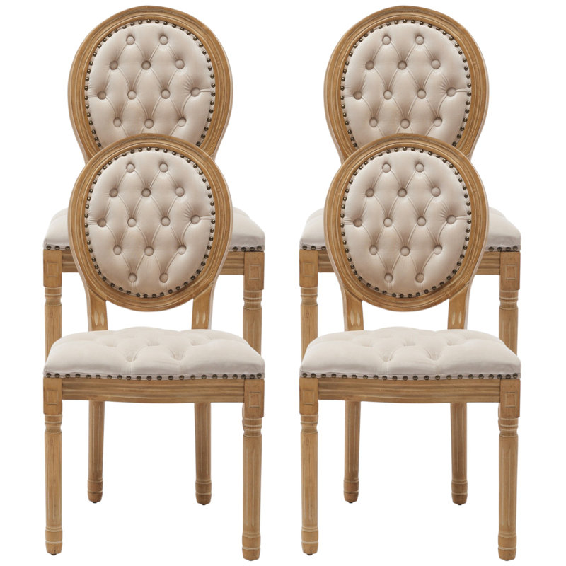 Chaise d'appoint en velours capitonné avec garniture cloutée 19,7 po Amando, 4, Beige