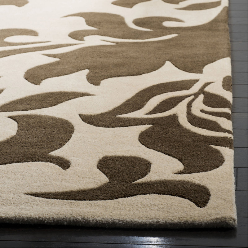 Tapis brun / gris en laine touffeté à la main Barcelona, Rond 4 pi