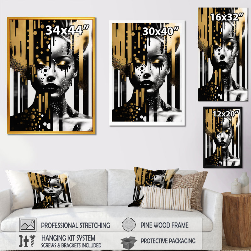 Golden Fluidité de la féminité IV - Art mural abstrait femme, H 44 po x l 34 po, Toile tendue, Sans cadre