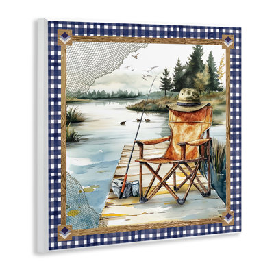 Plaque murale de chaise de pêche sur le quai, design par Nicole DeCamp