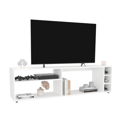 Meuble télé moderne blanc de 63 po avec 3 tablettes ouvertes et une bouteille pour tablettes, blanc 65 po