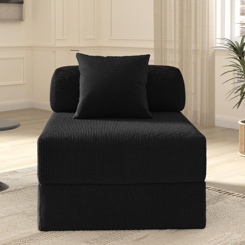 Jairden 3-in-1 Adjustable Corduroy Sleeper Sofa Bed, Convertible Modern Foldable Lounge Chair (with Throw Pillow)