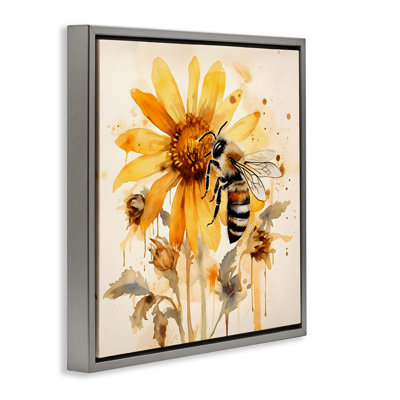 Busy Bee with Flower Framed Floater Canvas Wall Art by Petal Prints Design