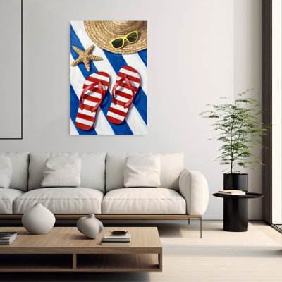 Summer Beach Essentials Starfish Coastal Wall Art Print 1 Piece Wrapped Canvas Wall Art