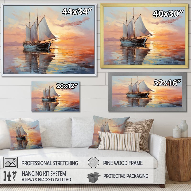 Saster voilier Coastal Dreams III - impression, Cadre simple argenté, H 30 po x l 40 po x P 1,5 po