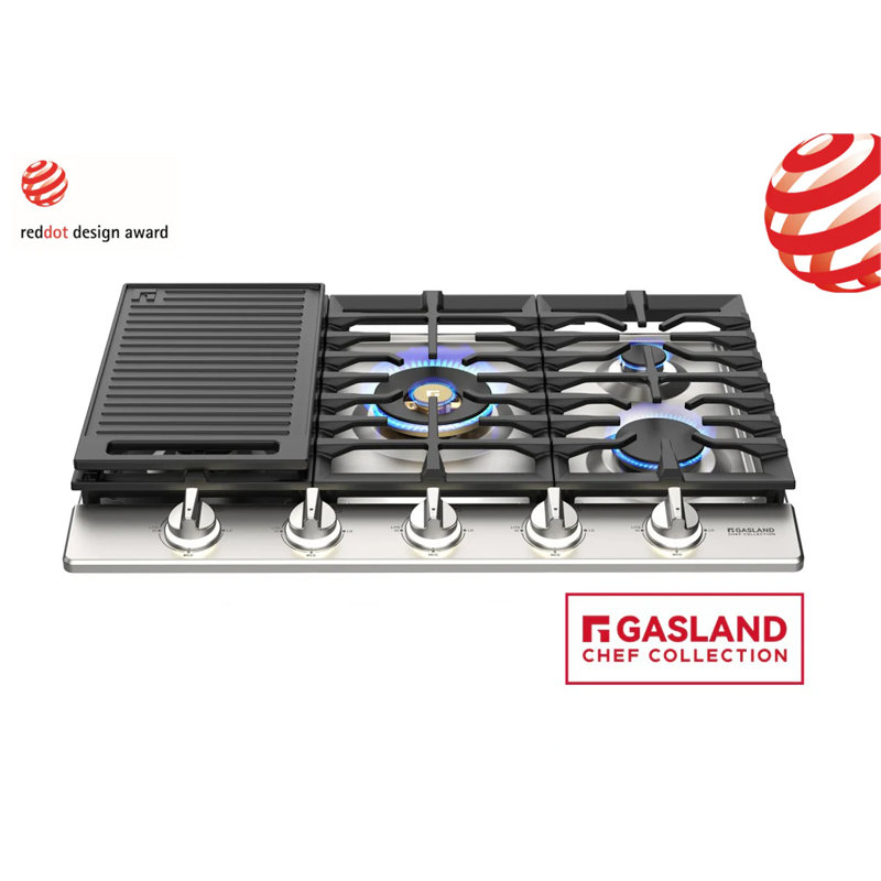 Plaque de cuisson à gaz en acier inoxydable à 5 brûleurs de 30 po GASland Chef Collection (plaque chauffante incluse)
