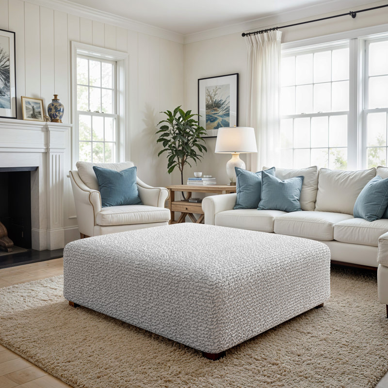 Stretchy Slipcover for Ottoman - Easy to Clean & Durable - Comfort Collection, Light Gray, Large