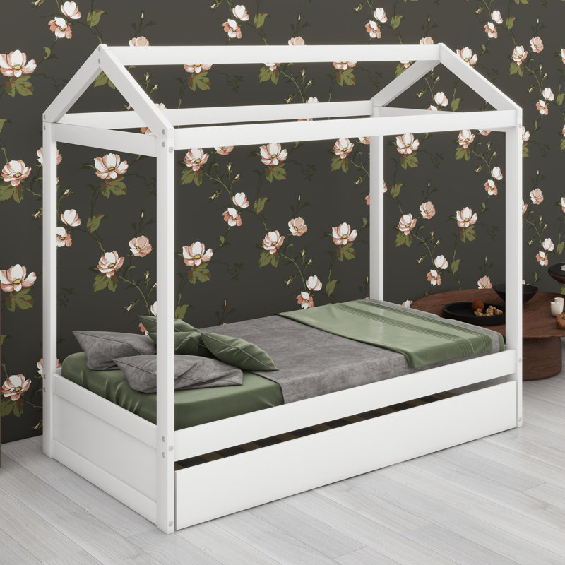 House-Shaped Bed Frame with Pull-Out Trundle