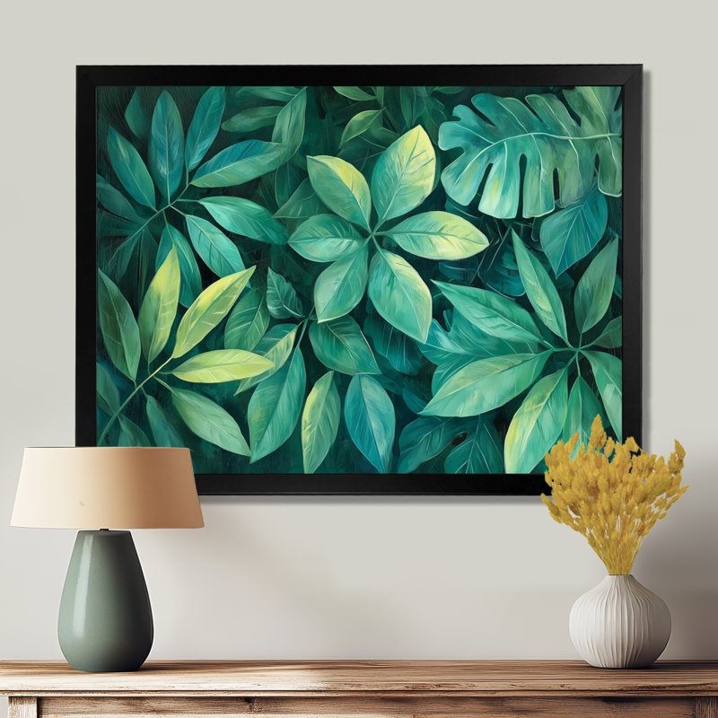 «Green Rainforest Canopy Leaves» - art mural feuilles larges, H 12 po x l 20 po, Reproduction d'une seule photo avec cadre